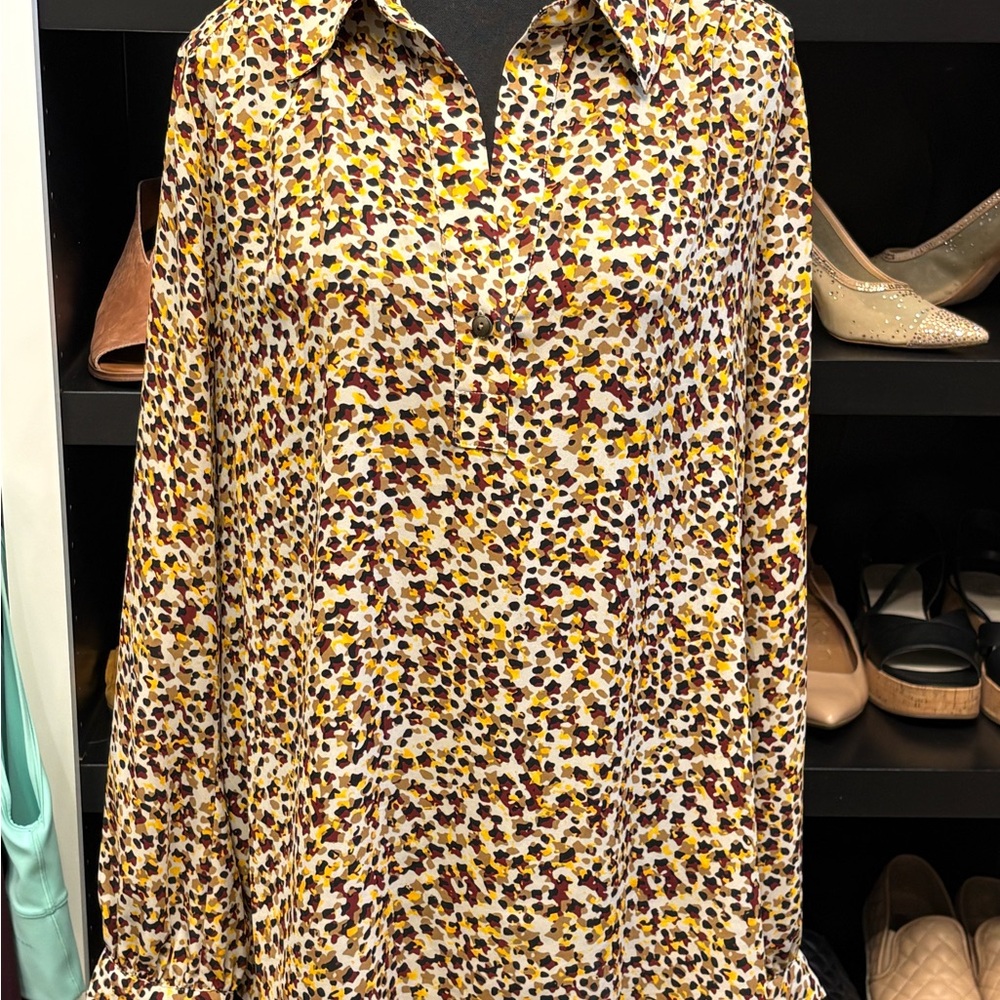 CAbi Colorful Patterned Blouse with Yellow and Maroon accents